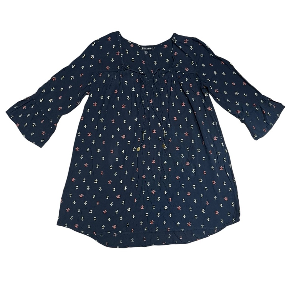 Billabong Women's Blue Long Sleeve Shirt Boho Blouse Flowy Peasant Shirt